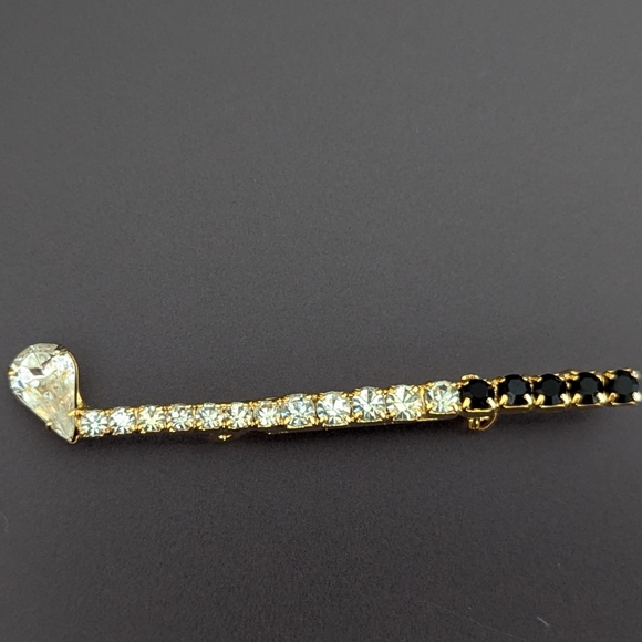 Vintage Rhinestone Golf Club Brooch Gold Toned Sparkling Clear and Black Pin - Picture 3 of 5